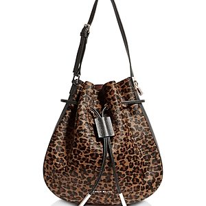 Karen Millen Medium Leopard-Print Leather Drawstring Bag