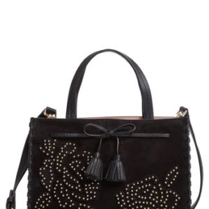 Kate Spade New York Hayes Street - Rose Studs Suede & Leather Satchel - Black