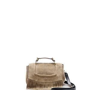 Maje Fringe Trim Medium Suede Satchel