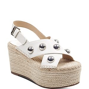 Marc Fisher Ltd. Women's Rella Leather Embellished Platform Wedge Espadrille Sandals