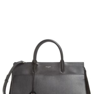 Saint Laurent 'Medium Rive Gauche' Grained Leather Satchel - Black