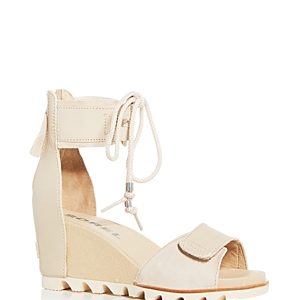 Sorel Women's Joanie Leather & Suede Ankle Tie Wedge Sandals