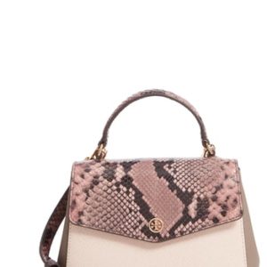 Tory Burch Robinson Snake Embossed Small Leather Satchel - Pink