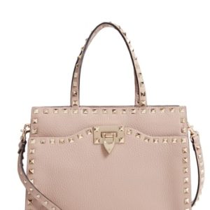 Valentino Garavani Small Rockstud Leather Satchel - Beige