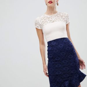 Vesper lace pencil dress with flippy hem in multi - Multi