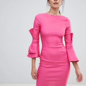 Vesper pencil dress with bow detail on sleeve - Pink