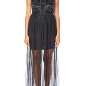 Women's Lace & Beads Pihu Mini With Sheer Skirt Overlay Cocktail Gown