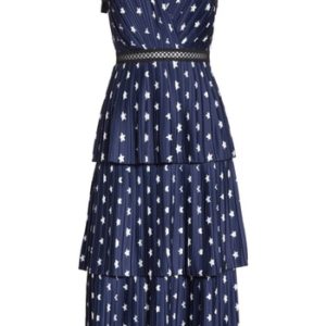 Women's Self-Portrait Star Print Tiered Midi Dress