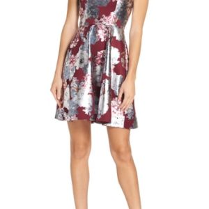 Women's Sequin Hearts Foiled Floral Fit & Flare Dress