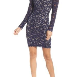 Women's Sequin Hearts Off The Shoulder Long Sleeve Lace Cocktail Dress