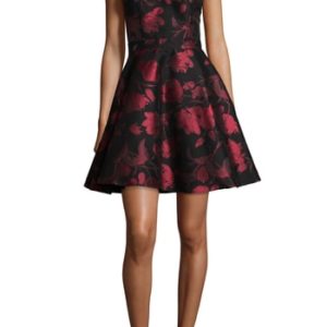 Women's Xscape Halter Neck Brocade Fit And Flare Party Dress