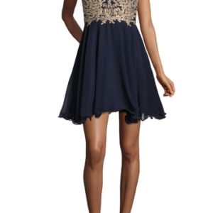 Women's Xscape Mesh Applique Party Dress