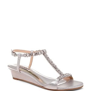 Badgley Mischka Women's Yadira Embellished Satin Triple Strap Wedge Sandals