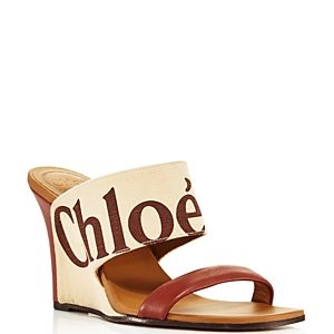 Chloe Women's Verena Leather & Canvas Logo Wedge Sandals