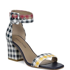 Donald Pliner Women's Watson Gingham-Print Color-Block Leather Block Heel Sandals