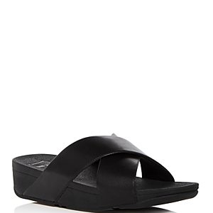 FitFlop Women's Lulu Leather Crisscross Platform Wedge Slide Sandals