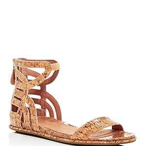 Gentle Souls Women's Larisa Glossy Cork Ankle Strap Demi Wedge Sandals