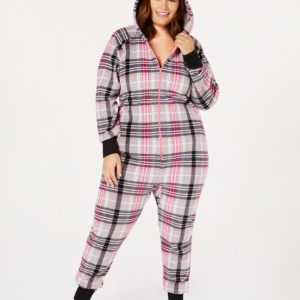 Jenni Plus Size Printed Hooded One-Piece Pajama, Created for Macy's