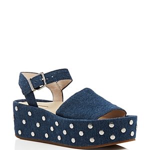 Kenneth Cole Women's Danton Studded Denim Platform Wedge Sandals