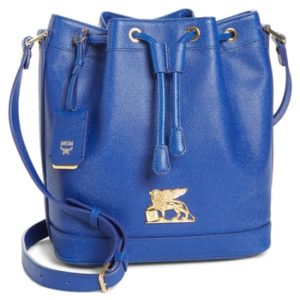 Mcm Small Rgb Leather Drawstring Bag - Blue