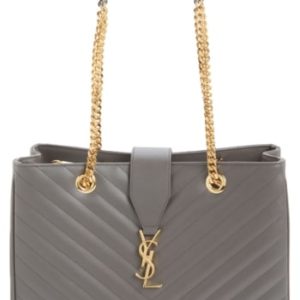 Saint Laurent 'Monogram' Grained Leather Shopper - Grey