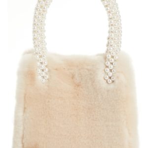 Shrimps Faux Fur Handbag With Imitation Pearl Handles - Beige