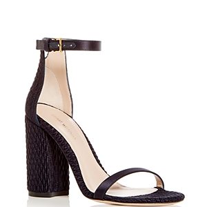 Stuart Weitzman Women's Nuquilt Satin High Block Heel Sandals