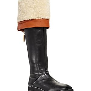 Stuart Weitzman Women's Renata Leather & Shearling Cuff Over-the-Knee Boots