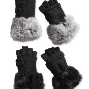 Surell Rabbit Fur and Knit Flip-Top Mittens