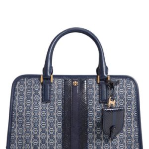 Tory Burch Gemini Link Jacquard Snake Satchel With Genuine Snakeskin Trim - Blue