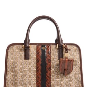 Tory Burch Gemini Link Jacquard Snake Satchel With Genuine Snakeskin Trim - Brown