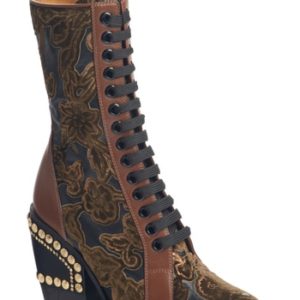 Women's Chloe Rylee Floral Studded Mid Calf Bootie, Size 7.5US / 37.5EU - Brown