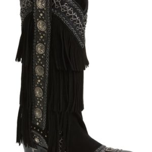 Women's Lane Boots Wind Walker Fringe Knee High Western Boot, Size 5 M - Black