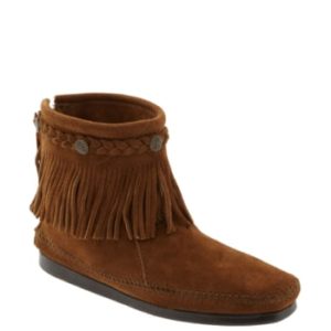 Women's Minnetonka Fringed Moccasin Bootie, Size 11 M - Brown