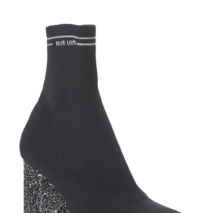 Women's Miu Miu Logo Sock Bootie, Size 4US / 34EU - Black