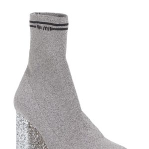 Women's Miu Miu Logo Sock Bootie, Size 4US / 34EU - Metallic