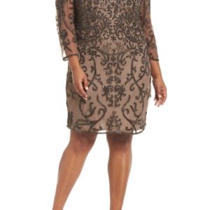 Women's Pisarro Nights Illusion Sleeve Beaded Sheath Dress