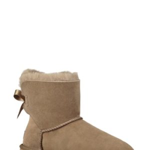 Women's Ugg Mini Bailey Bow Ii Genuine Shearling Bootie, Size 6 M - Brown