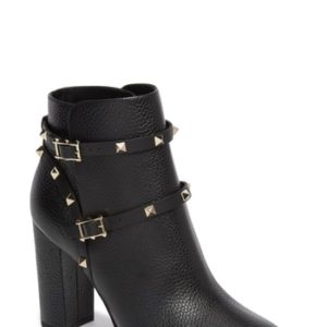 Women's Valentino Garavani 'Rockstud' Block Heel Bootie, Size 10US / 40EU - Black