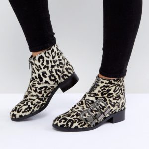 ASOS ALL FOR IT Leather Buckle Ankle Boots - Multi