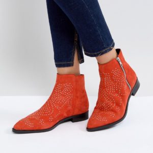 ASOS AUTO PILOT Suede Studded Ankle Boots - Red