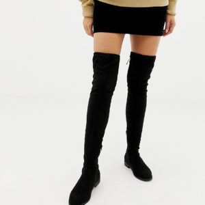 ASOS DESIGN Wide Fit Kaska flat studded over the knee boots - Black