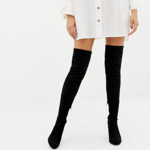 ASOS DESIGN Wide Fit Kassidy heeled over the knee boots - Black