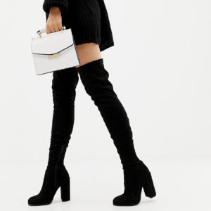 ASOS DESIGN Wide Fit Tall Kassidy heeled over the knee boots - Black