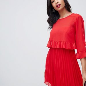 ASOS DESIGN double layer pleated mini dress - Red