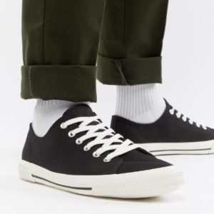 ASOS DESIGN lace up plimsolls in black canvas - Black