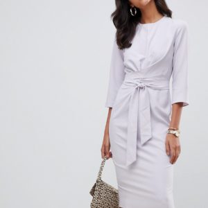 ASOS DESIGN tie wrap around midi dress - Gray