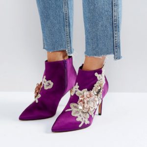 ASOS ELEGANCE Embellished Pointed Ankle Boots - Purple