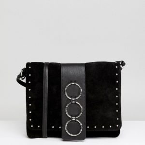 ASOS Leather and Suede Ring Detail Soft Cross Body Bag - Black