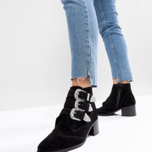 ASOS RELIEVE Suede Buckle Ankle Boots - Black